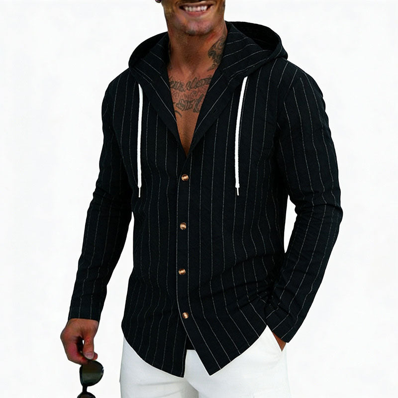 Westley - Men's Textured Hooded Button-Up Shirt