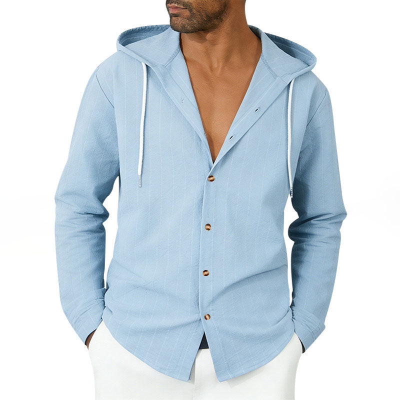 Westley - Men's Textured Hooded Button-Up Shirt