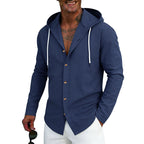 Westley - Men's Textured Hooded Button-Up Shirt