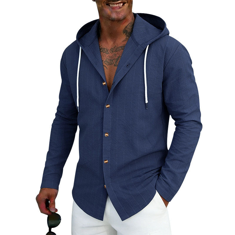 Westley - Men's Textured Hooded Button-Up Shirt