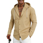 Westley - Men's Textured Hooded Button-Up Shirt