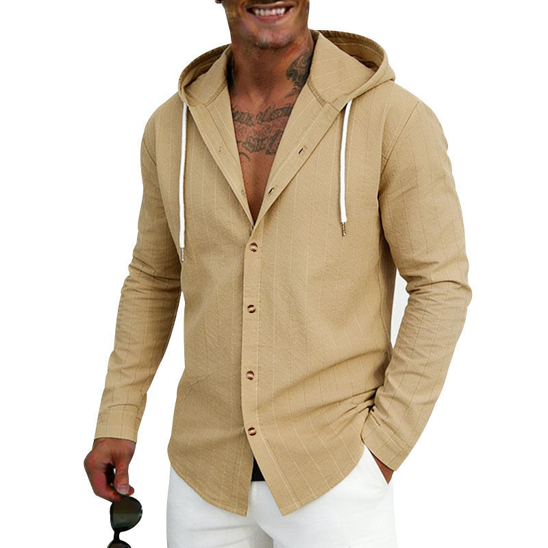 Westley - Men's Textured Hooded Button-Up Shirt