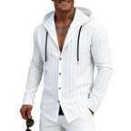 Westley - Men's Textured Hooded Button-Up Shirt