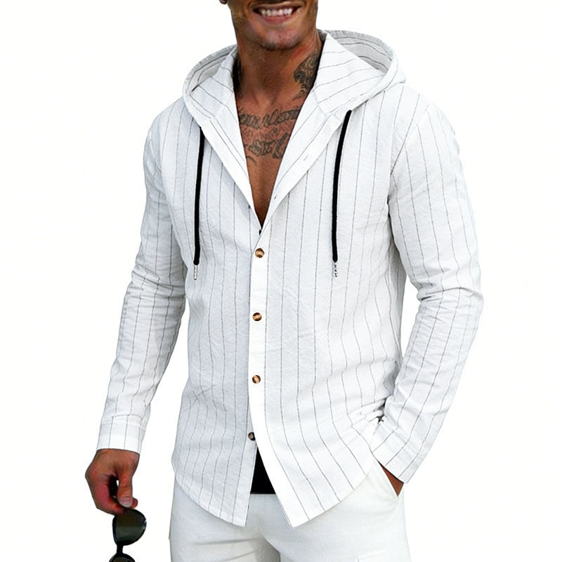 Westley - Men's Textured Hooded Button-Up Shirt