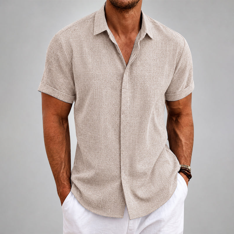 Weston - Men's Textured Collared Short Sleeve Shirt
