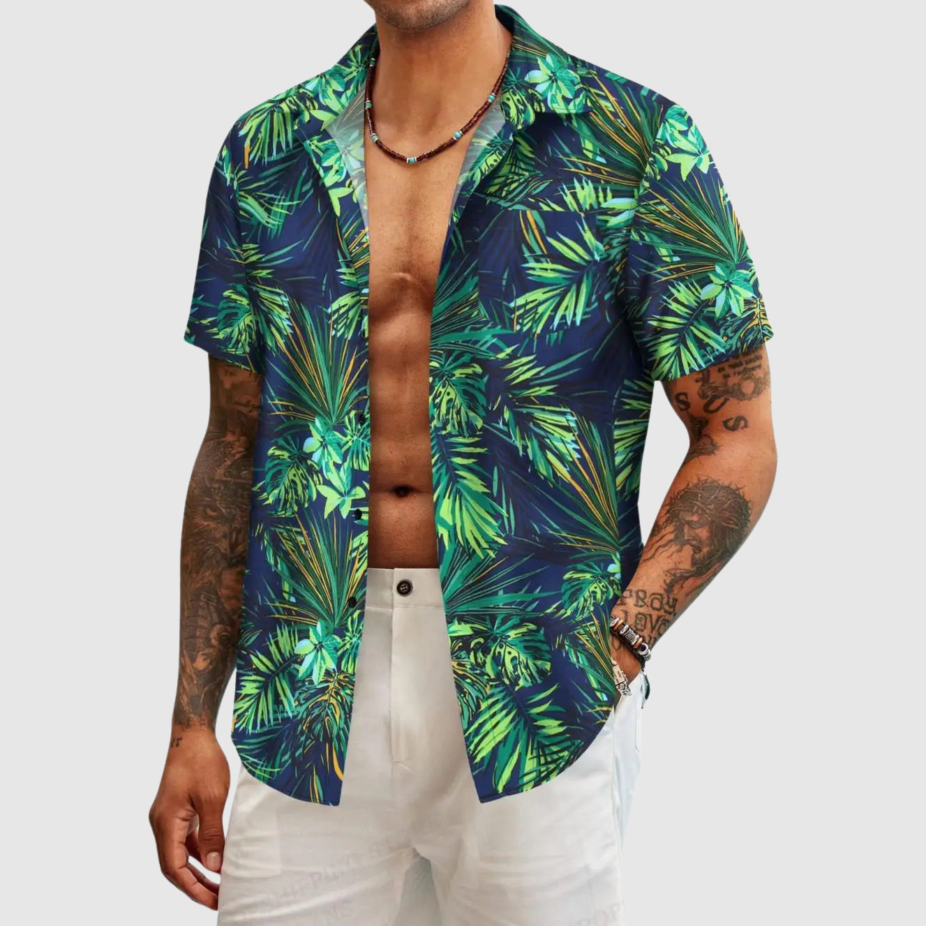 Wyatt - Men's Hawaiian Short Sleeve Button-Down Shirt