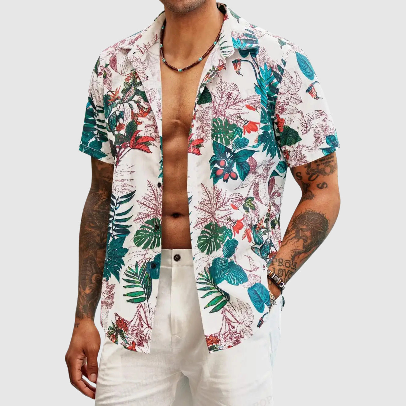 Wyatt - Men's Hawaiian Short Sleeve Button-Down Shirt