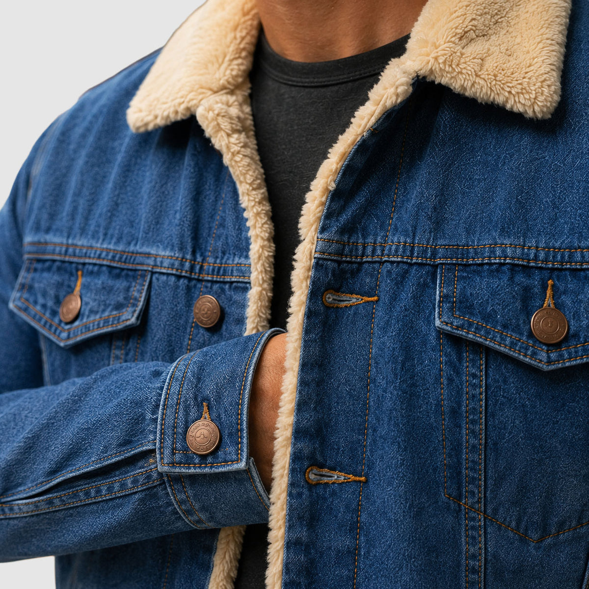 Zayden - Men's Sherpa-Lined Button-Front Denim Jacket