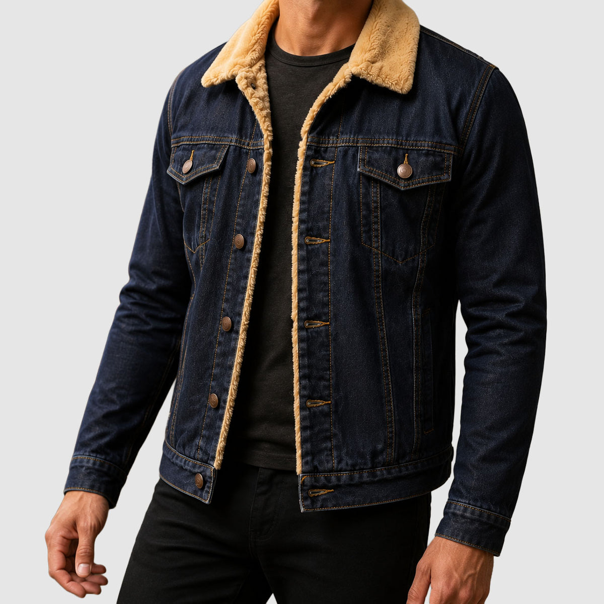 Zayden - Men's Sherpa-Lined Button-Front Denim Jacket
