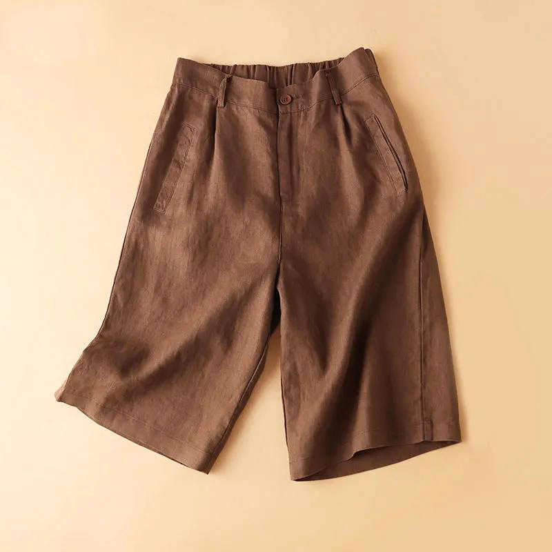 Zoe - Women's Linen Wide-Leg Pleated Bermuda Shorts