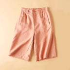 Zoe - Women's Linen Wide-Leg Pleated Bermuda Shorts