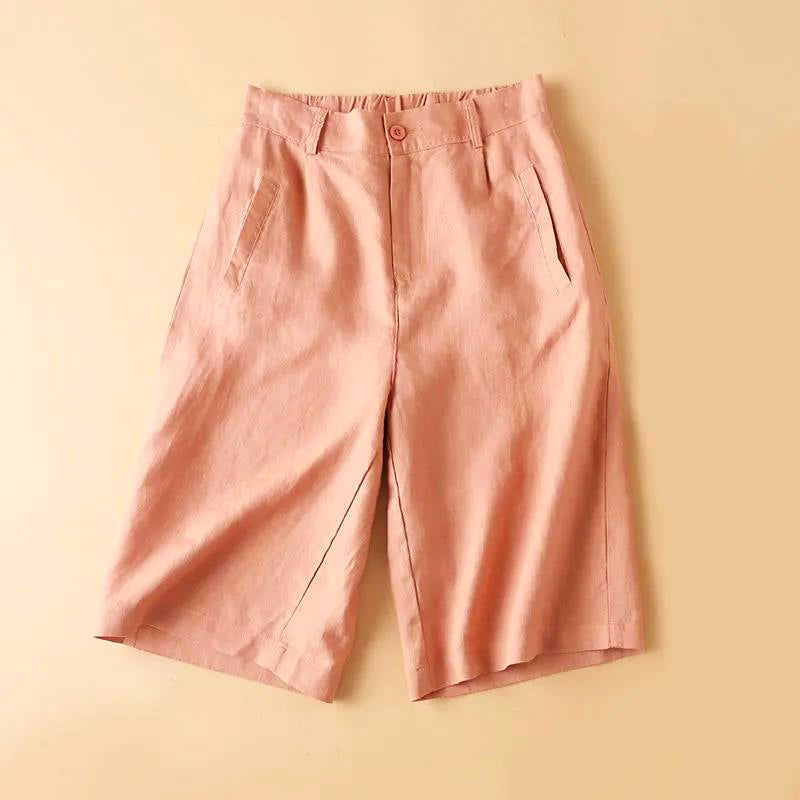 Zoe - Women's Linen Wide-Leg Pleated Bermuda Shorts