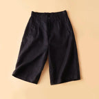 Zoe - Women's Linen Wide-Leg Pleated Bermuda Shorts