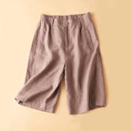 Zoe - Women's Linen Wide-Leg Pleated Bermuda Shorts