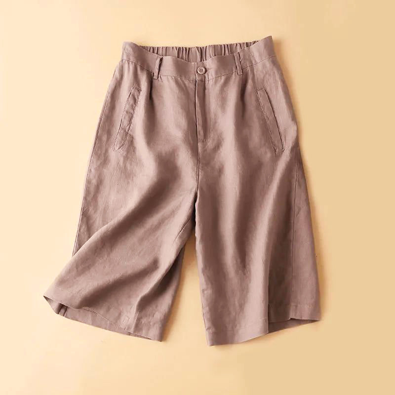 Zoe - Women's Linen Wide-Leg Pleated Bermuda Shorts