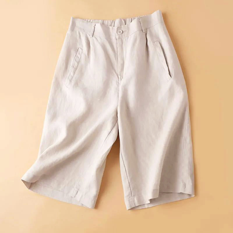Zoe - Women's Linen Wide-Leg Pleated Bermuda Shorts