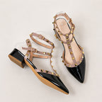 Zoey - Women's Pointed-Toe Studded T-Strap Heels