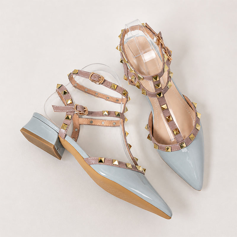 Zoey - Women's Pointed-Toe Studded T-Strap Heels