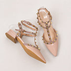 Zoey - Women's Pointed-Toe Studded T-Strap Heels