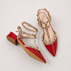Zoey - Women's Pointed-Toe Studded T-Strap Heels