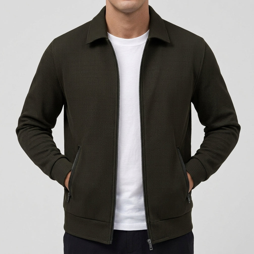 Adam - Men's Textured Zip-Front Bomber Jacket