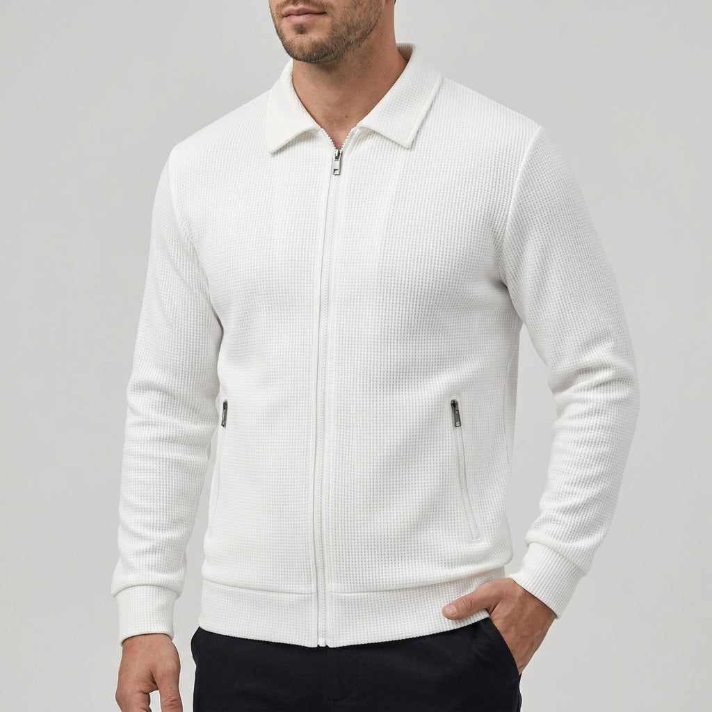 Adam - Men's Textured Zip-Front Bomber Jacket