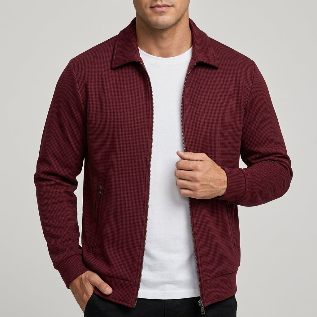 Adam - Men's Textured Zip-Front Bomber Jacket
