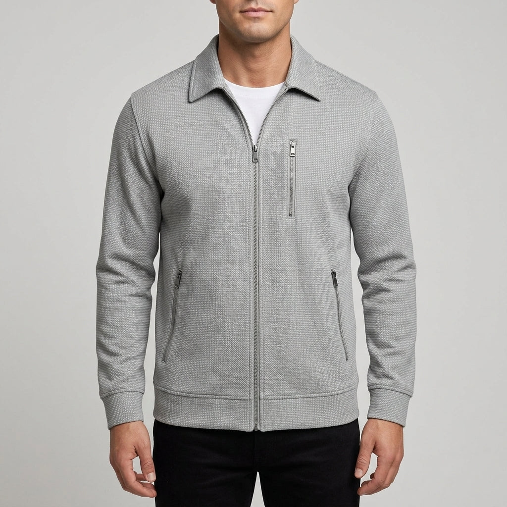 Adam - Men's Textured Zip-Front Bomber Jacket