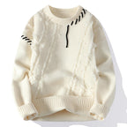 Adams  - Men's Crew-Neck Distressed Knit Sweater with Contrast Stitching