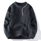 Adams  - Men's Crew-Neck Distressed Knit Sweater with Contrast Stitching