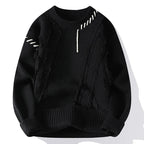 Adams  - Men's Crew-Neck Distressed Knit Sweater with Contrast Stitching