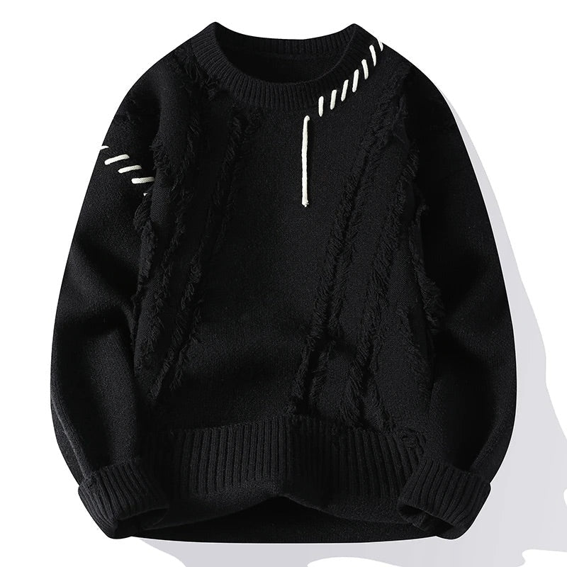 Adams  - Men's Crew-Neck Distressed Knit Sweater with Contrast Stitching