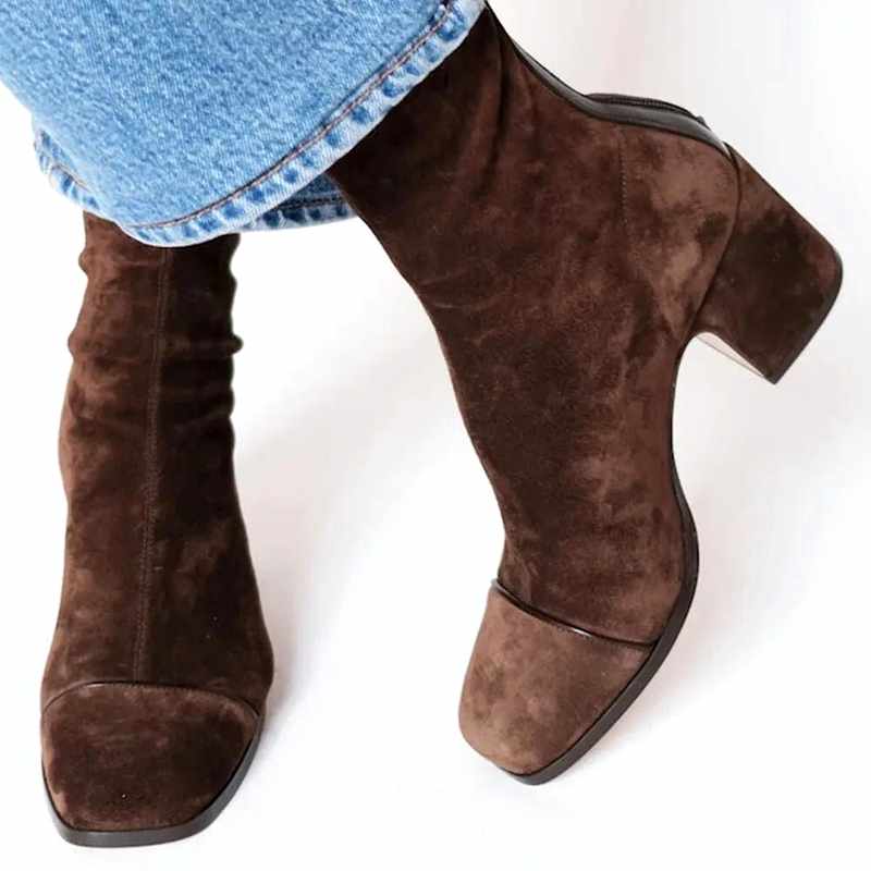 Adelaide - Women's Suede Square Toe Block Heel Boots