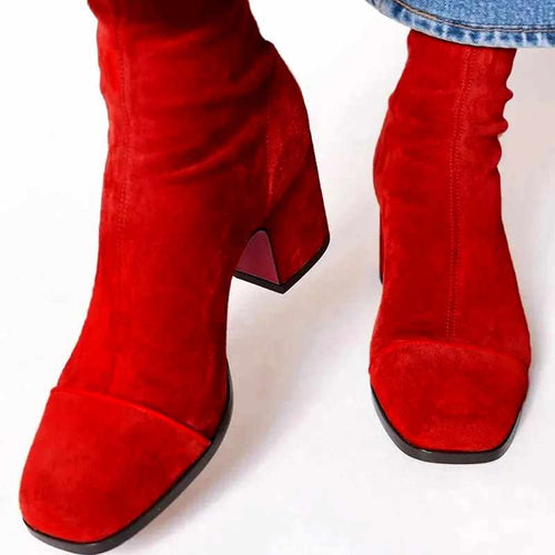 Adelaide - Women's Suede Square Toe Block Heel Boots