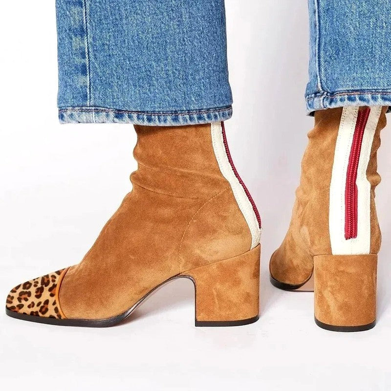 Adelaide - Women's Suede Square Toe Block Heel Boots