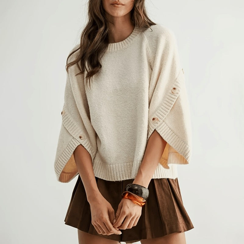 Alanna - Women's Crew Neck Cape Sleeve Knit Sweater 1