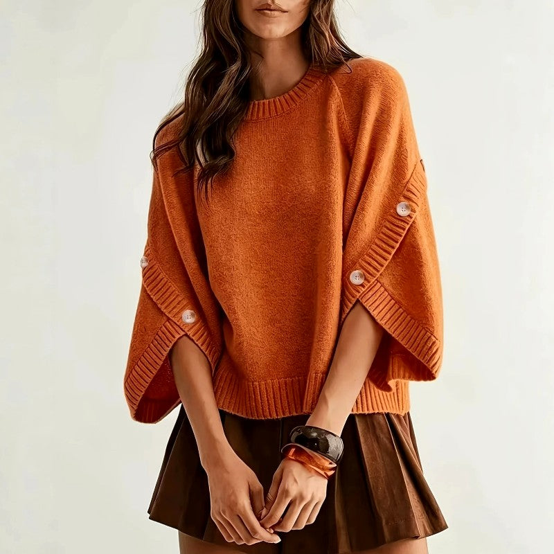 Alanna - Women's Crew Neck Cape Sleeve Knit Sweater 2