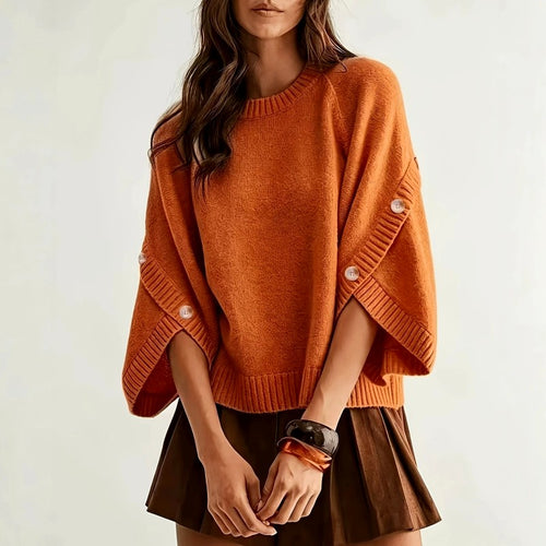 Alanna - Women's Crew Neck Cape Sleeve Knit Sweater 2