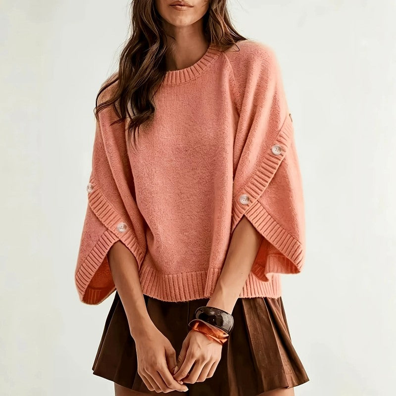 Alanna - Women's Crew Neck Cape Sleeve Knit Sweater 3