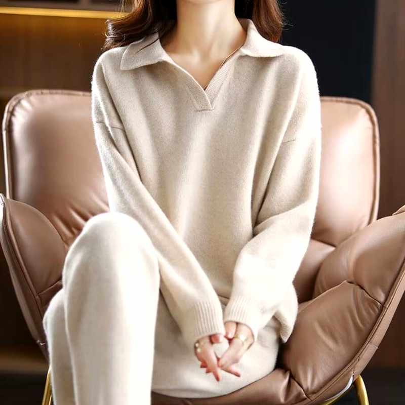 Alberta - Women's Cashmere Polo Collar Matching Set 1