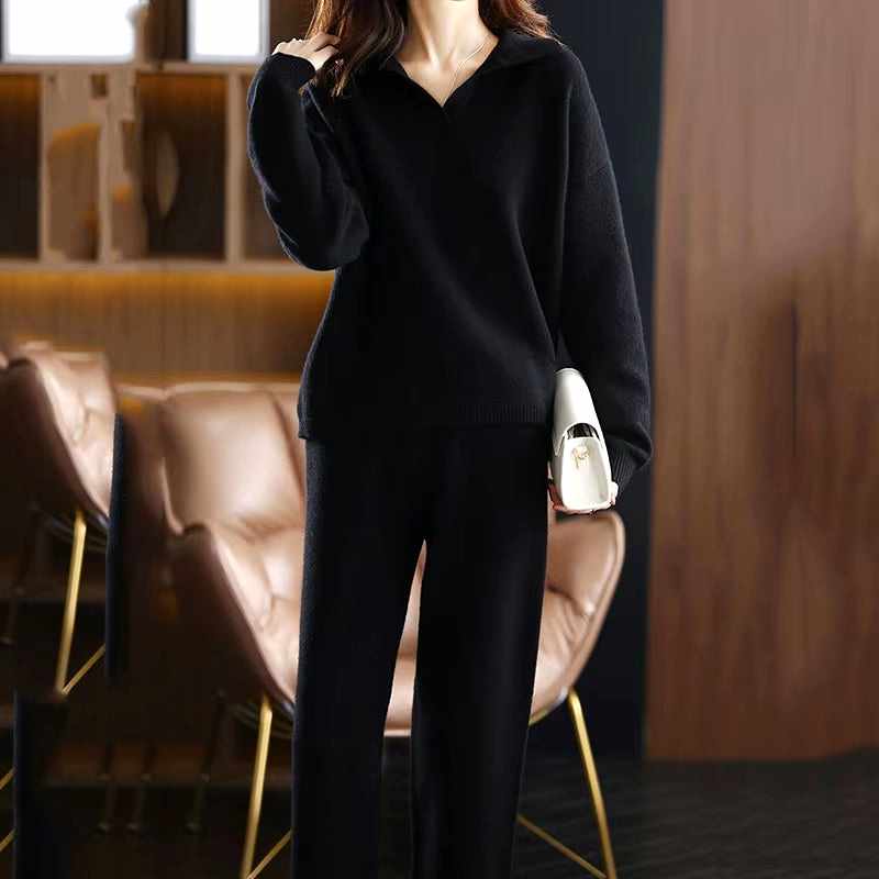 Alberta - Women's Cashmere Polo Collar Matching Set 11