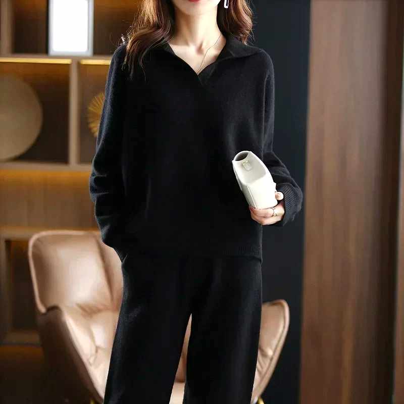 Alberta - Women's Cashmere Polo Collar Matching Set 4