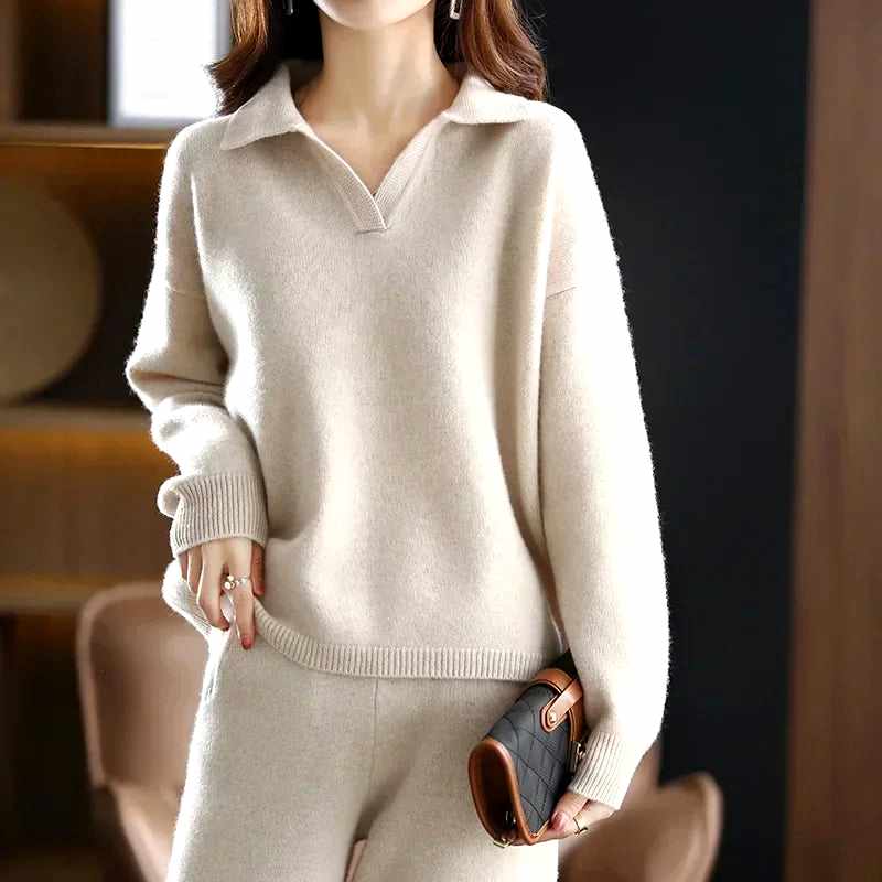 Alberta - Women's Cashmere Polo Collar Matching Set 5