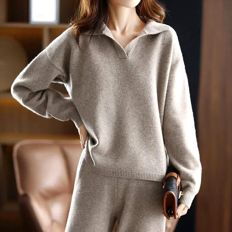 Alberta - Women's Cashmere Polo Collar Matching Set 7