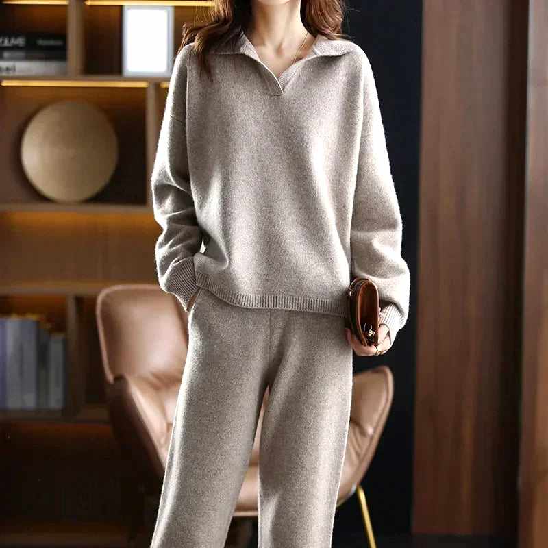 Alberta - Women's Cashmere Polo Collar Matching Set 8