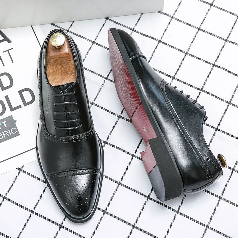 Aldwin - Men's Brogue Oxford Shoes with Red Leather Sole
