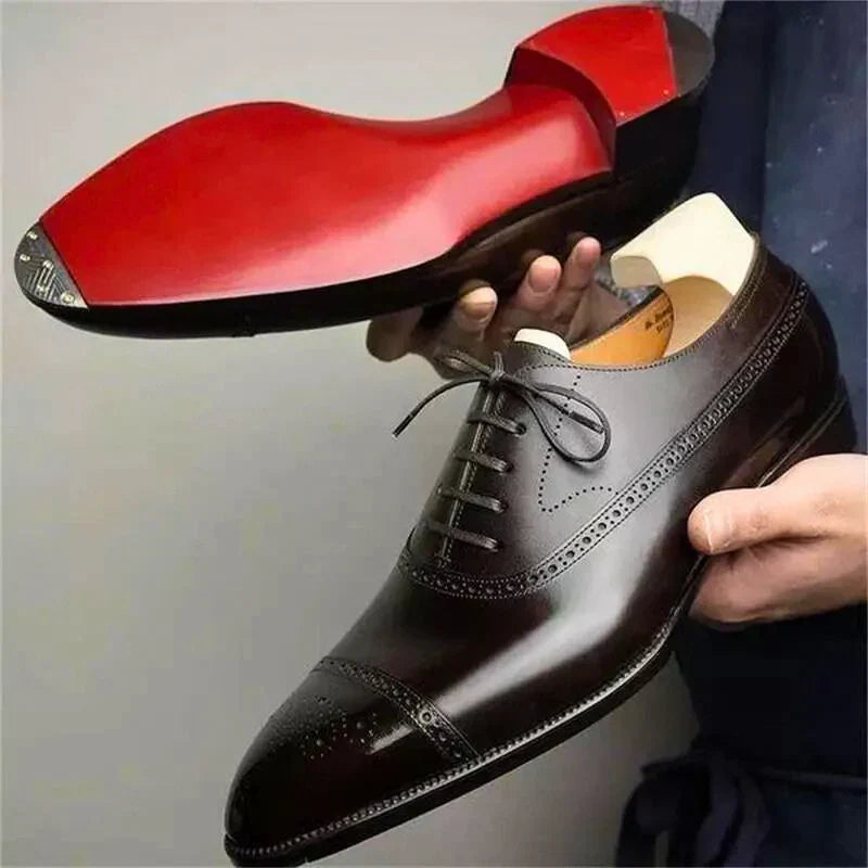 Aldwin - Men's Brogue Oxford Shoes with Red Leather Sole