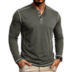 Alessio - Men's Contrast-Stitch Long Sleeve Button Henley T-Shirt 2