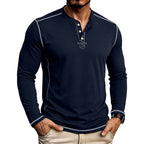 Alessio - Men's Contrast-Stitch Long Sleeve Button Henley T-Shirt 3
