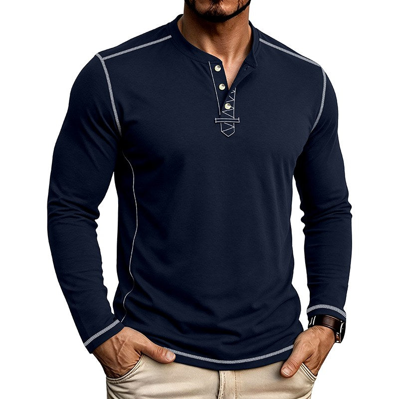 Alessio - Men's Contrast-Stitch Long Sleeve Button Henley T-Shirt 3